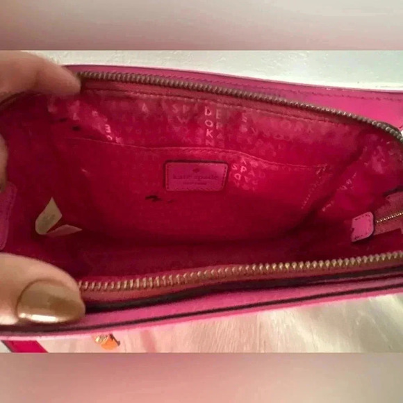 Kate Spade Crossbody Bag Purse Bright Pink Orange Gold Hardware Adjustable Strap - Picture 3 of 6